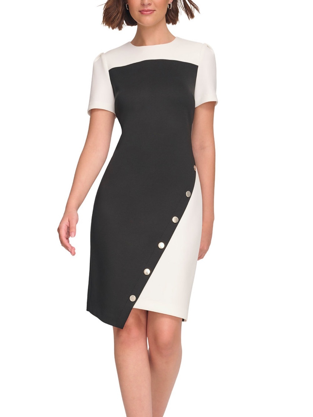Tommy Hilfiger Black and White Button-Trim Sheath Dress - Women's
